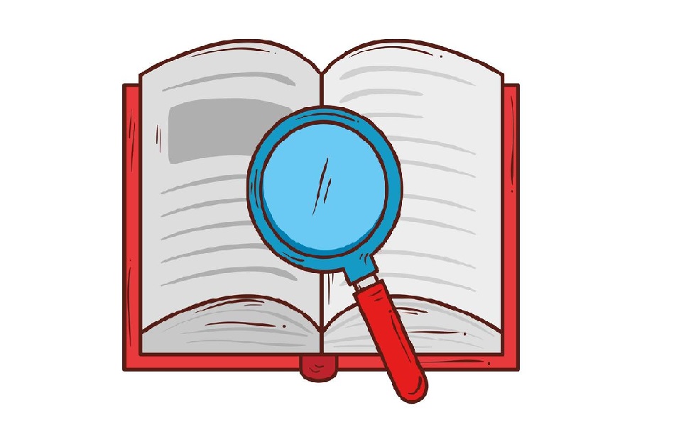 school-symbol-open-book-literature-with-magnifying-glass-free-vector